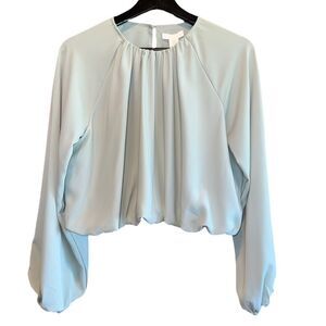 H&M Balloon‎ Puff Cropped Blouse Womens M Mint Green Long Sleeve Top NWT W/Flaw